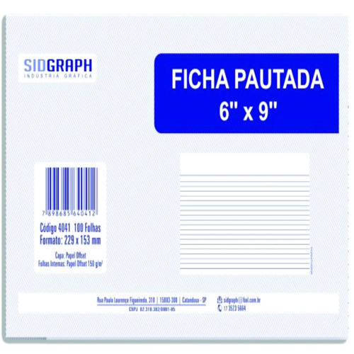 FICHA PAUTADA 6X9 C/100FLS